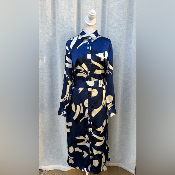 Lauren Ralph Lauren blue white long sleeve shirt dress - Picture 2 of 13